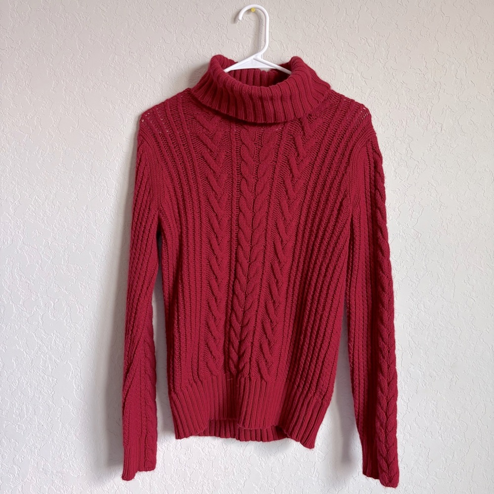 Eddie Bauer Womens Cable Knit Sweater Size M Turtleneck Rabbit Cozy Chunky